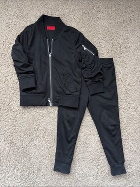 Haus of JR Kids Black Bomber Jacket & Jogger Set